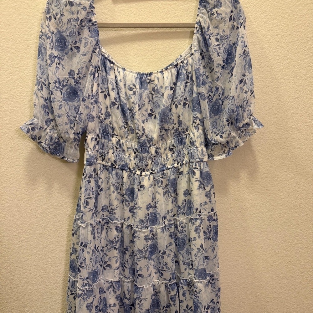 Francescas Wenona Blue and White Chiffon Dress - Picture 3 of 4